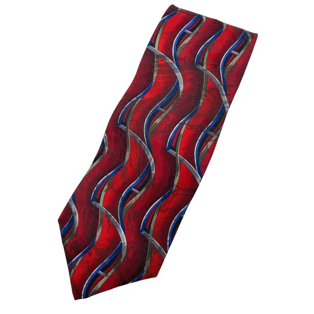 J. Ferrar Red MCM Retro Italy Italian Silk Tie Neck Luxury Vintage Mens